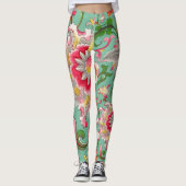 Fantasy Floral Oosterse Chinoiserie op Groen Leggings (Voorkant)