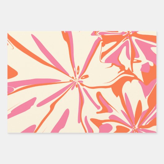 Fantasy Floral - Roze, Oranje en crème Inpakpapier Vel (Voorkant 3)