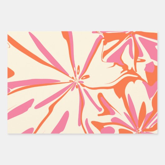 Fantasy Floral - Roze, Oranje en crème Inpakpapier Vel (Voorkant)