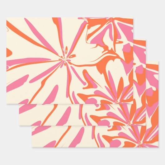 Fantasy Floral - Roze, Oranje en crème Inpakpapier Vel (Set)