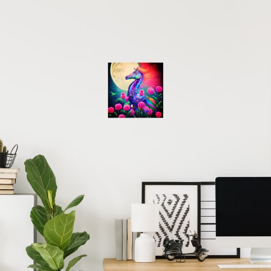 Fantasy floral seahorse poster (Thuiskantoor)