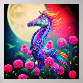 Fantasy floral seahorse poster