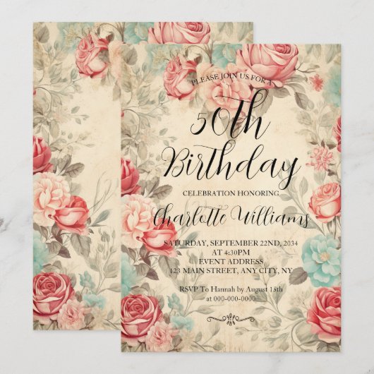 Fantasy Florals Vrouwen 50ste Verjaardag Kaart (Voorkant / Achterkant)