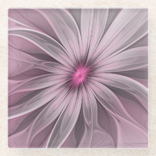 Fantasy Flower Abstract Plum Floral Fractal Art Glazen Onderzetter