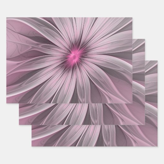 Fantasy Flower Abstract Plum Floral Fractal Art Inpakpapier Vel (Set)
