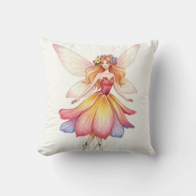 Fantasy Flower Fairy Roze Kussen (Voorkant)