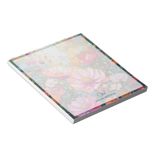 Fantasy Flower Garden gepersonaliseerd monogram Notitieblok (Schuin)