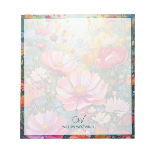 Fantasy Flower Garden gepersonaliseerd monogram Notitieblok (Voorkant)