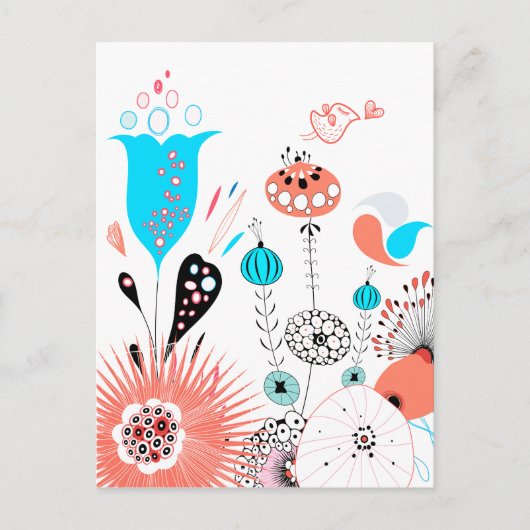 Fantasy Flowers en Birdie Briefkaart (Voorkant)