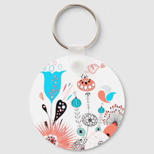 Fantasy Flowers en Birdie Button Sleutelhanger (Voorkant)