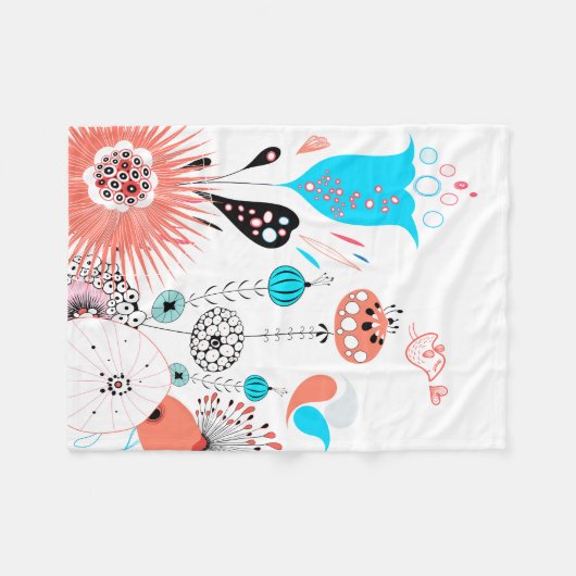 Fantasy Flowers en Birdie Fleece Deken (Voorkant (Horizontaal))
