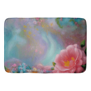 Fantasy Flowers gekleurd in roze en turquoise Badmat