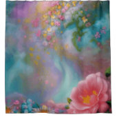 Fantasy Flowers gekleurd in roze en turquoise Douchegordijn (Voorkant)