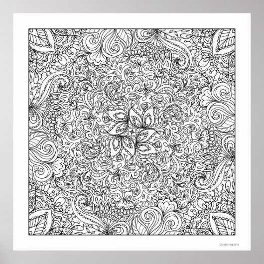 Fantasy Flowers Line Art Je Kleurt Mooi Poster (Voorkant)