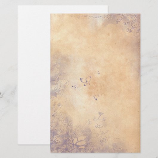 Fantasy Flowers - Paars Briefpapier (Voorkant / Achterkant)