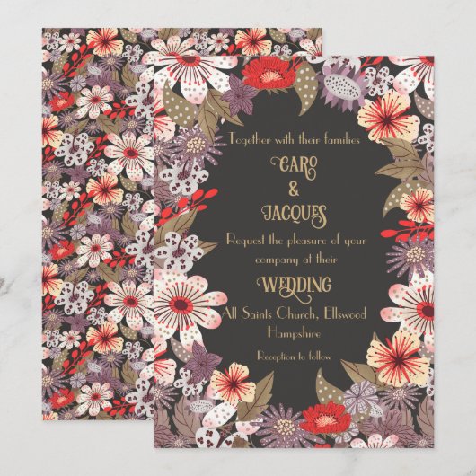 Fantasy Flowers - Uitnodiging voor de bruiloft (Voorkant / Achterkant)