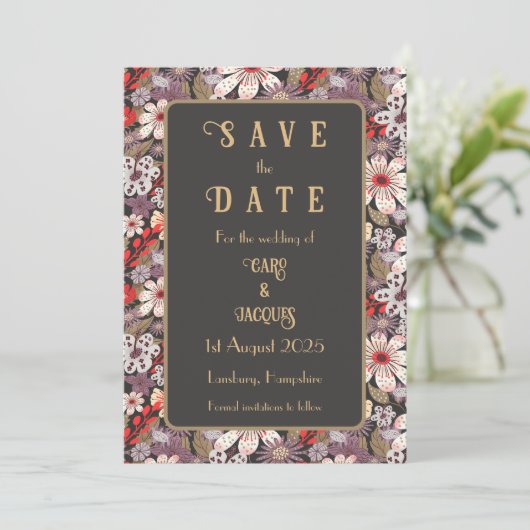 Fantasy Flowers - wedding save the date card (Staand voorkant)