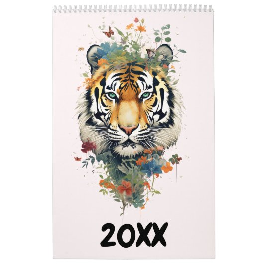 Fantasy Flowery Wild Animals waterverf Nieuwjaar Kalender (Hoes)