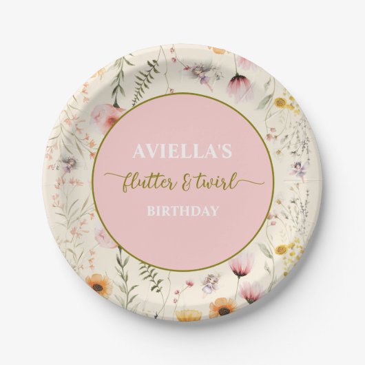 Fantasy Flutter en Twirl Wildflower Papieren Bordje (Voorkant)