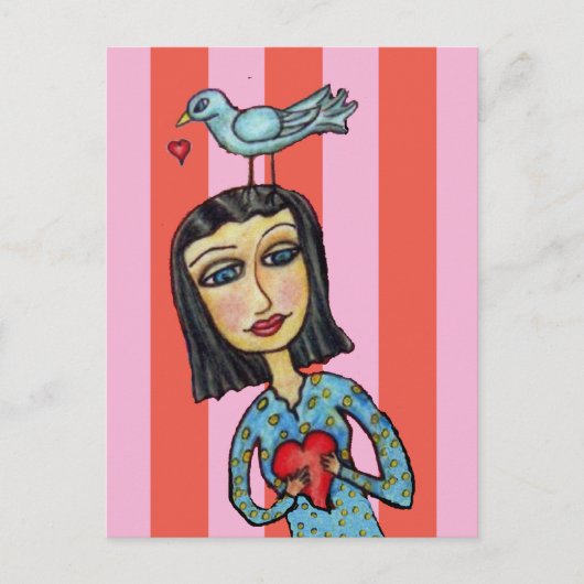 Fantasy Folk Art Lady Bluebird Hearts Love Briefkaart (Voorkant)