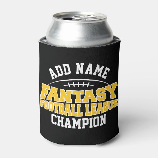 Fantasy Football Champion - Black and Yellow Gold Blikjeskoeler (Blikje Voorkant)