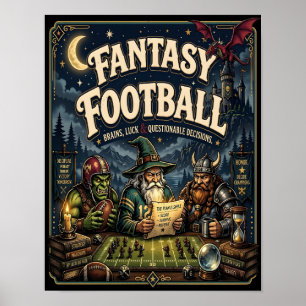 Fantasy Football, Draak Tovenaar Fantasy Vintage  Poster