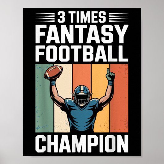 Fantasy Football Grappige 3-voudig Kampioen Poster (Voorkant)