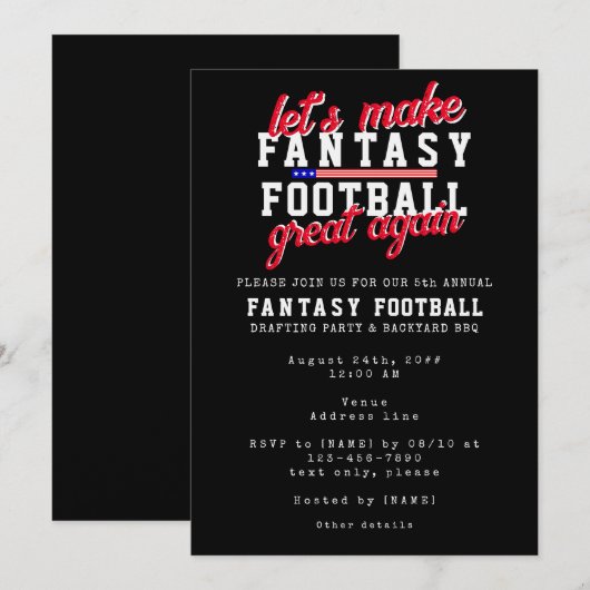 Fantasy Football Great Again League Drafting Party Kaart (Voorkant / Achterkant)