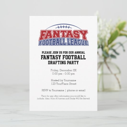 Fantasy Football League Draft Party Kaart (Staand voorkant)