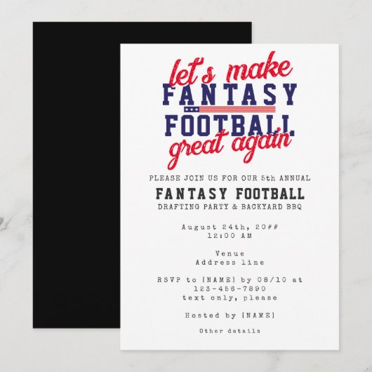 Fantasy Football League Great Again Drafting Party Kaart (Voorkant / Achterkant)