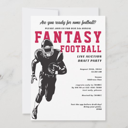 Fantasy Football League Veiling Draft Lineup Party Kaart (Voorkant)