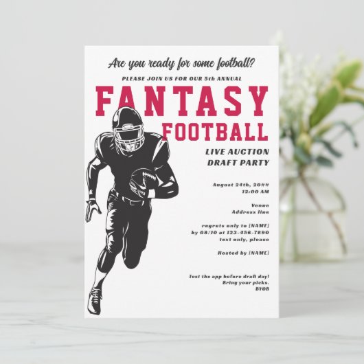 Fantasy Football League Veiling Draft Lineup Party Kaart (Staand voorkant)