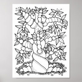 Fantasy Forest Buddha BellyTree Kleurplaat Art Poster