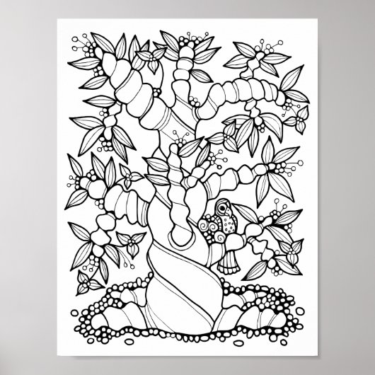 Fantasy Forest Buddha BellyTree Kleurplaat Art Poster (Voorkant)