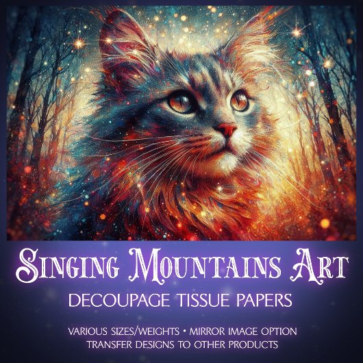 Fantasy Forest Cat Fairy Lights Decoupage  Tissuepapier