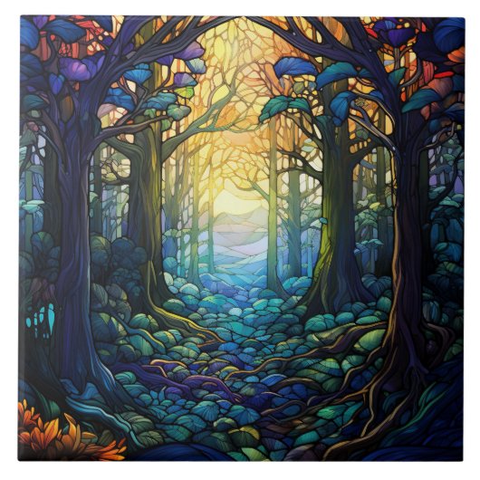 Fantasy Forest Gebrandschilderd Glas Tegeltje (Voorkant)