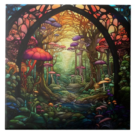 Fantasy Forest Gebrandschilderd Glas Tegeltje (Voorkant)