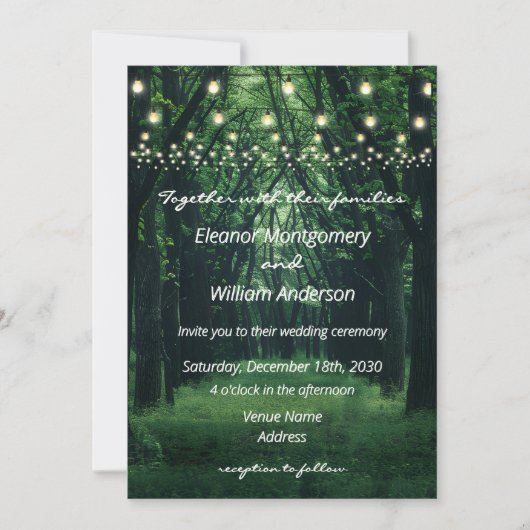 Fantasy Forest Golden String Lights Wedding Kaart (Voorkant)