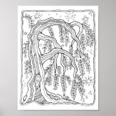 Fantasy Forest Night Willow Tree Kleurplaat Art Poster (Voorkant)