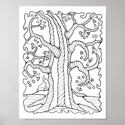 Fantasy Forest Oude Kersenboom Kleurplaat Pagina K Poster (Voorkant)