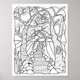 Fantasy Forest River Kleurplaat Art Poster
