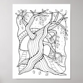 Fantasy Forest Twisted Tree Kleurplaat Pagina Kuns Poster
