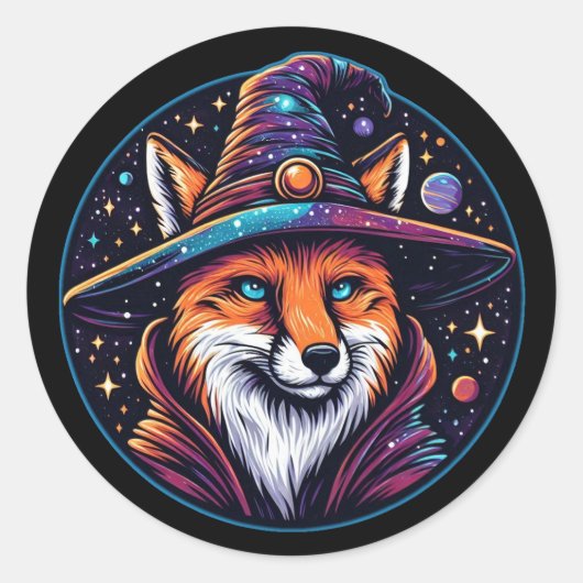 Fantasy Fox - Celestial Wizard Ronde Sticker (Voorkant)