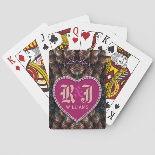 Fantasy Fractals Initialen Roze hart Gepersonalise Pokerkaarten (Achterkant)