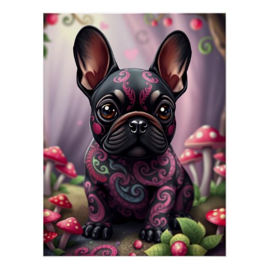 Fantasy Franse Bulldog Puppy Art Perfect Poster (Voorkant)