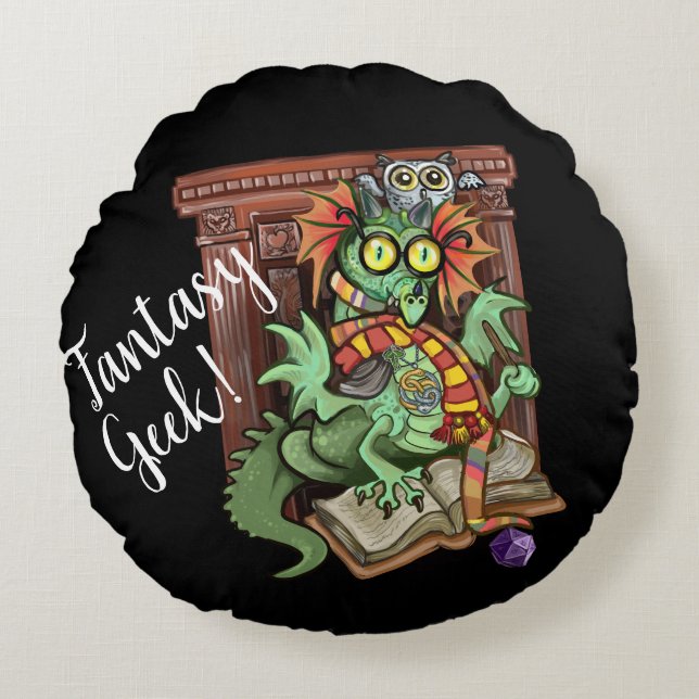 Fantasy freak! Fan draak Rond Kussen (Voorkant)