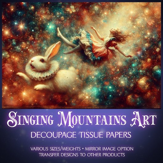 Fantasy Freefall White Rabbit and Alice Decoupage Tissuepapier