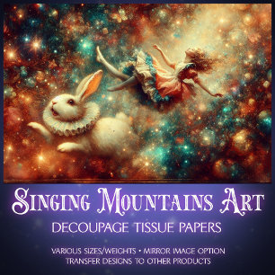 Fantasy Freefall Witte Konijn en Alice Decoupage Tissuepapier