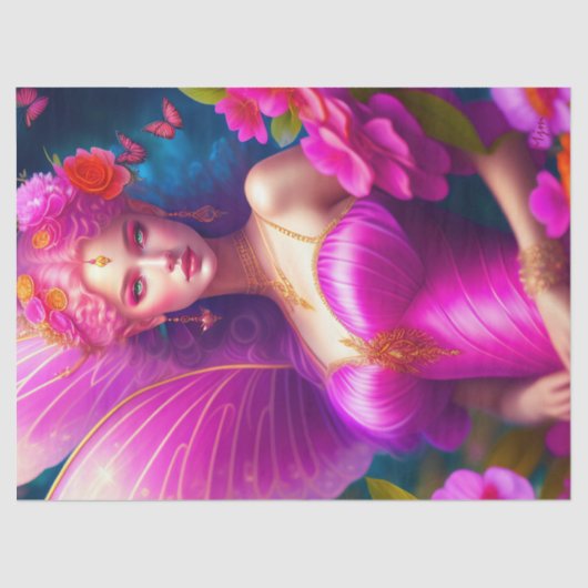 Fantasy Fuchsia Fairy Flower Butterflies Tissuepapier (Voorkant)