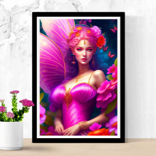 Fantasy Fuchsia Fairy Flowers & Butterflies Poster